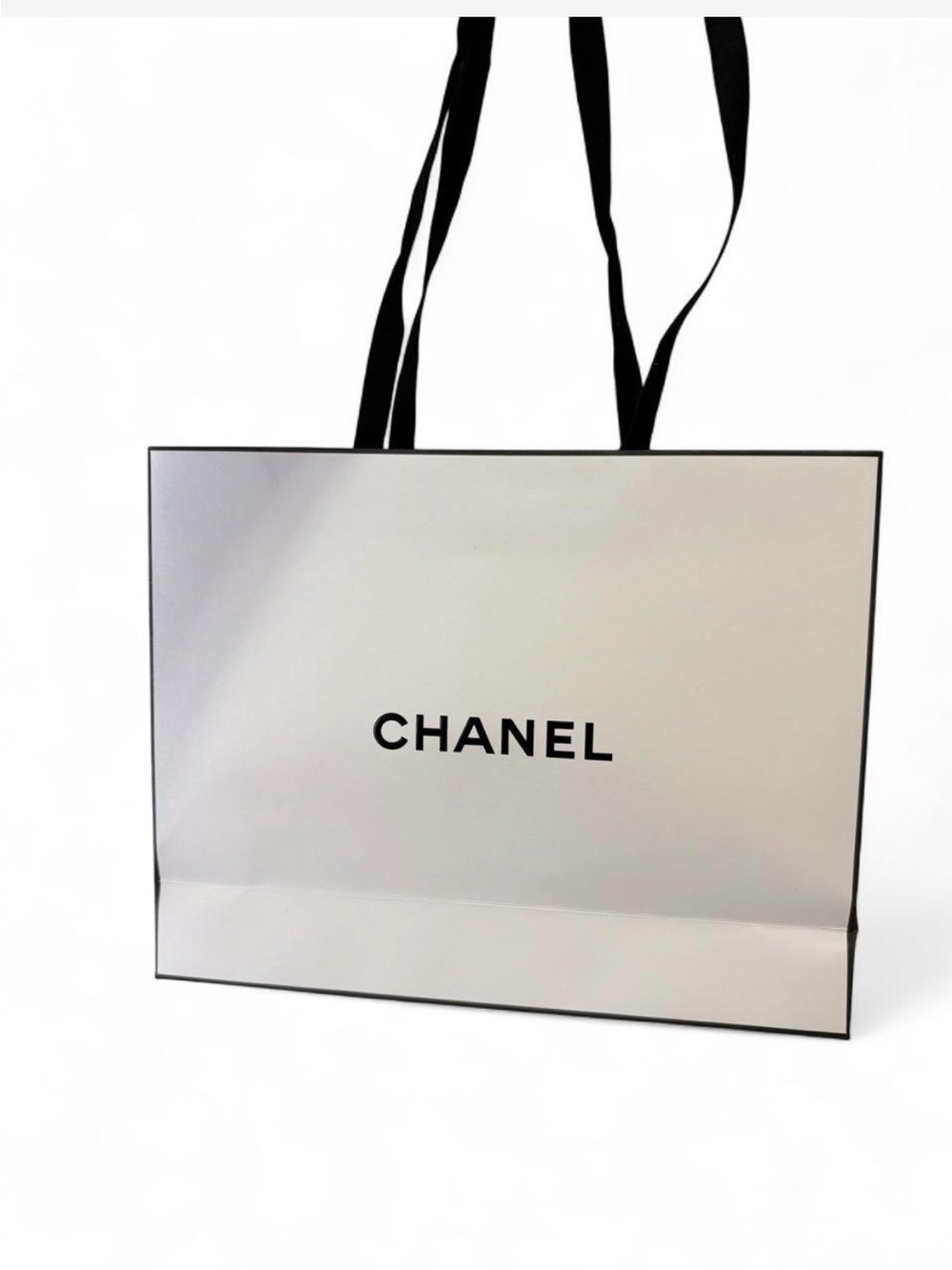 CHANEL White and Black Logo Paper Gift Bag